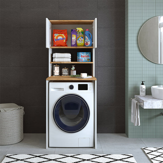 Roomart, Armoire de salle de bain pour machine à laver Atlantic, LHT : 65 x 181 x 60 cm, en chêne blanc, chêne anthracite - ensemble de meubles de salle de bain, vidage, lavabo, salle de bain, meubles, salle de bain, meuble sous-lavabo, cm, large, moderne, lavabo, profond, m