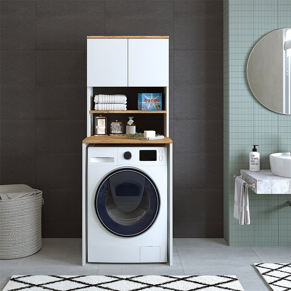 Roomart, Mobile lavatrice Atlantic, sovrastruttura per lavatrice, WDH: 65 x 181 x 60 cm, in rovere bianco, rovere antracite - mobili da bagno, set, scarico, lavabo, bagno, mobili, bagno, mobile lavabo, cm, largo, moderno, lavabo, profondo, m