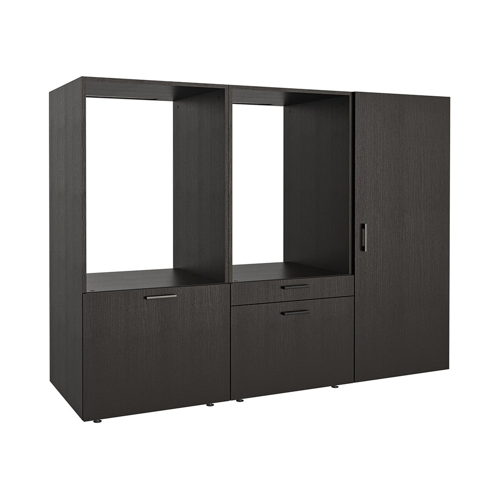 Roomart • Schrankwand für Hauswirtschaftsraum • Washturm Mit Schubladen und Ausziehbrett • Weiß • Schwarz Eiche - waschmaschinenschrank, washmaschinenschrank, wachmachinenschrank, waschmaschinenüberbau, waschmaschine trockner schrank, waschmaschine schran