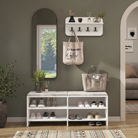 Roomart 3-teiliges Garderobenset LENA in Weiß mit Sitzbank 120 cm, Wandgarderobe und Bogenspiegel im Flur