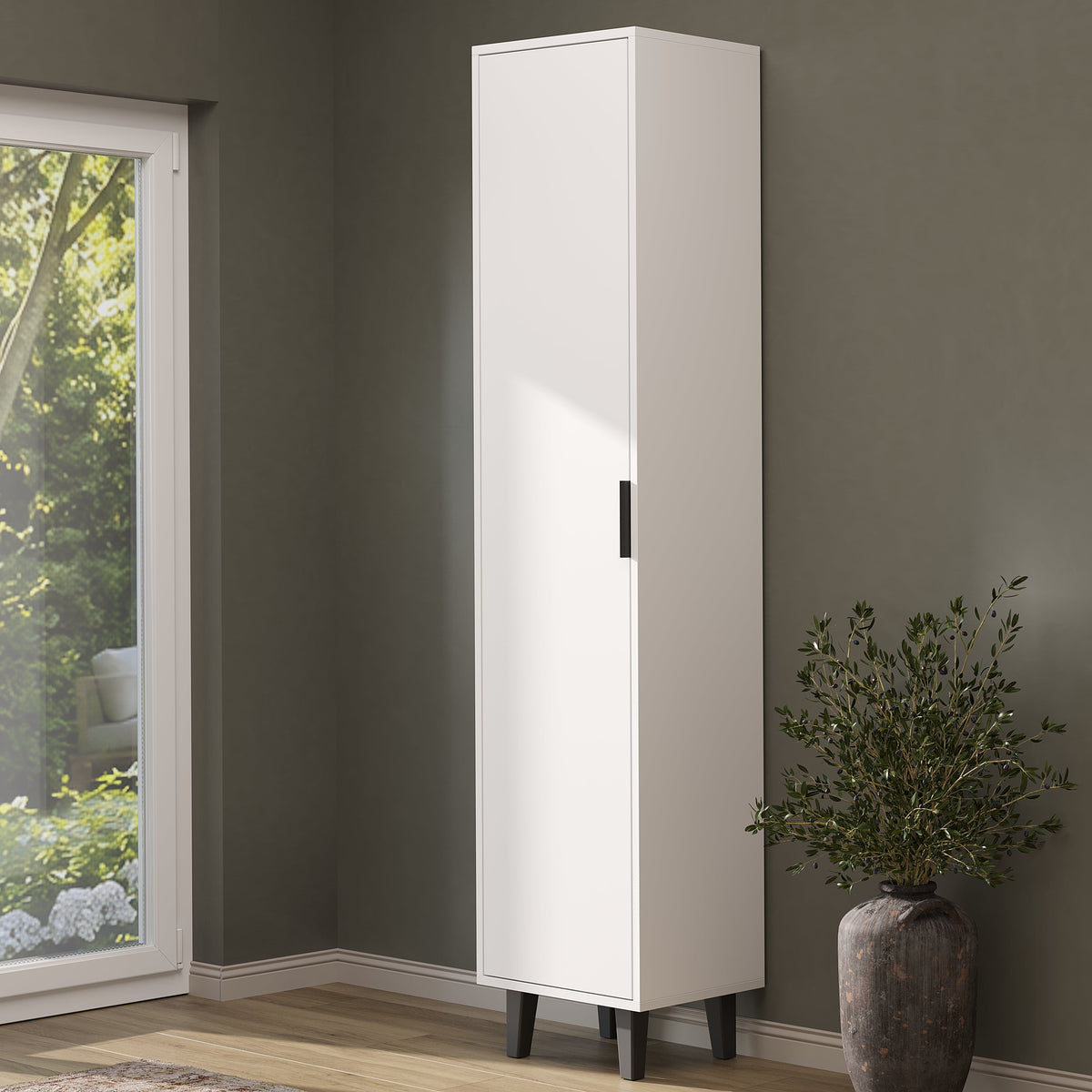 Roomart Hochschrank NORD in Weiß, 45 x 35 x 199 cm, mit Tür im Flur