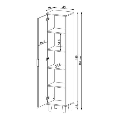 Technische Zeichnung Hochschrank NORD 45 x 35 x 199 cm