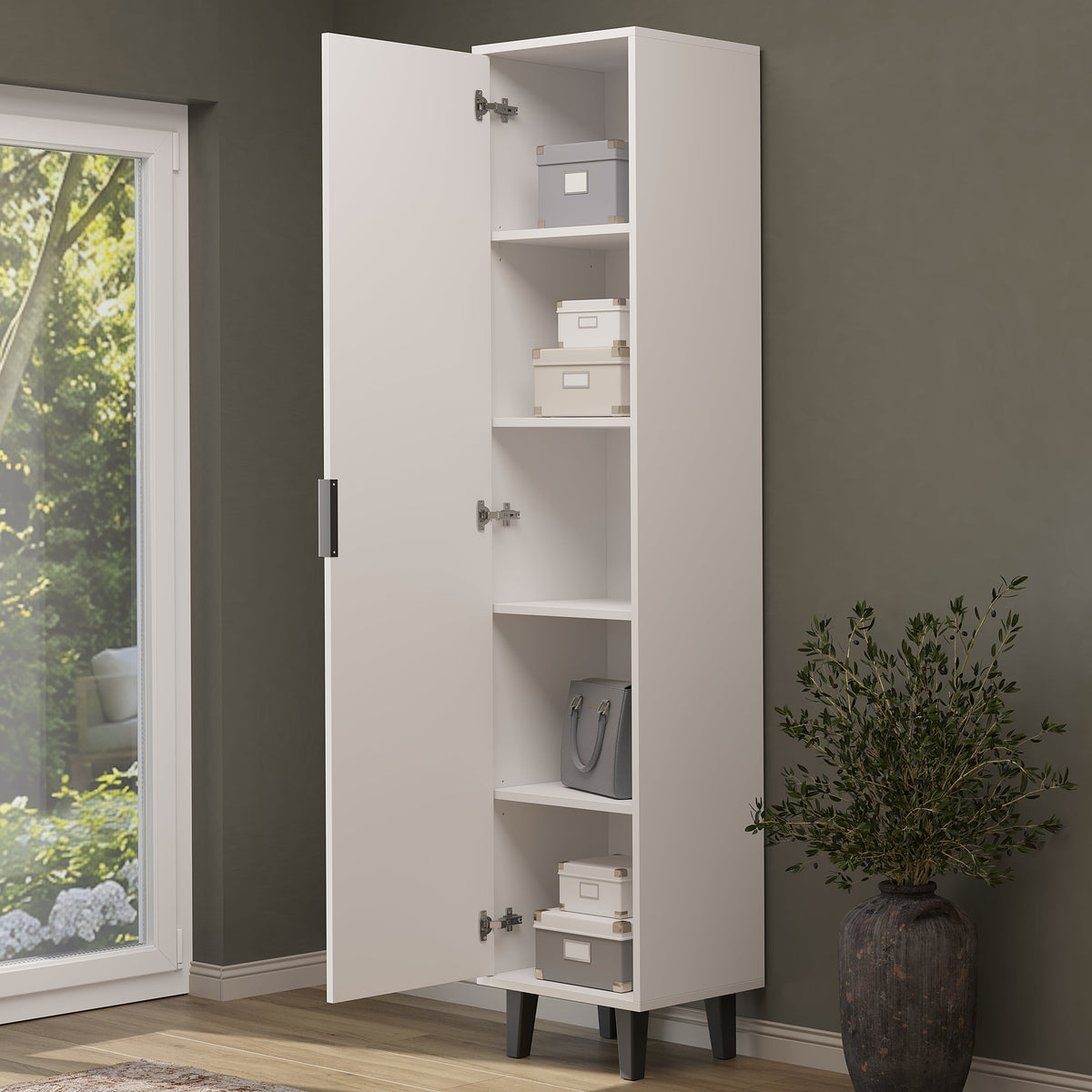 Hochschrank NORD geöffnet mit 5 Fächern