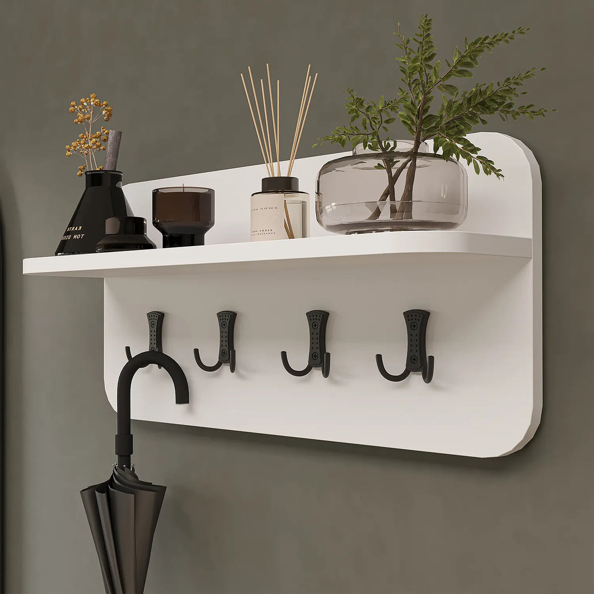 Roomart 4-teiliges Garderobenset NORD, mit 2 Sitzbänken mit Schuhklappe, Wandgarderobe und ovalem Spiegel, in 2 Farben
