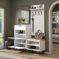 Roomart 4-teiliges Garderobenset NORD, mit Schuhschrank, Sitzbank, Garderobenpaneel 130 cm und Spiegel, in 2 Farben
