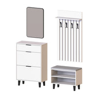 Roomart 4-teiliges Garderobenset NORD, mit Schuhschrank, Sitzbank, Garderobenpaneel 130 cm und Spiegel, in 2 Farben