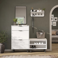 Roomart 4-teiliges Garderobenset NORD, mit Schuhschrank, Sitzbank, Wandgarderobe und Spiegel, in 2 Farben
