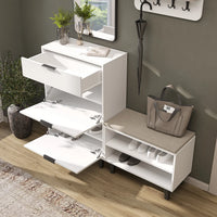 Roomart 4-teiliges Garderobenset NORD, mit Schuhschrank, Sitzbank, Wandgarderobe und Spiegel, in 2 Farben