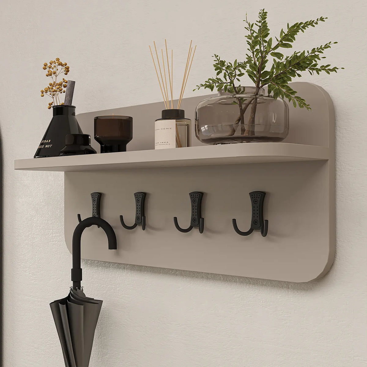 Roomart 4-teiliges Garderobenset NORD, mit 2 Sitzbänken mit Schuhklappe, Wandgarderobe und ovalem Spiegel, in 2 Farben