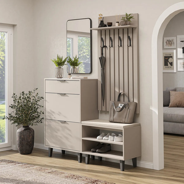 Roomart 4-teiliges Garderobenset NORD, mit Schuhschrank, Sitzbank, Garderobenpaneel 130 cm und Spiegel, in 2 Farben