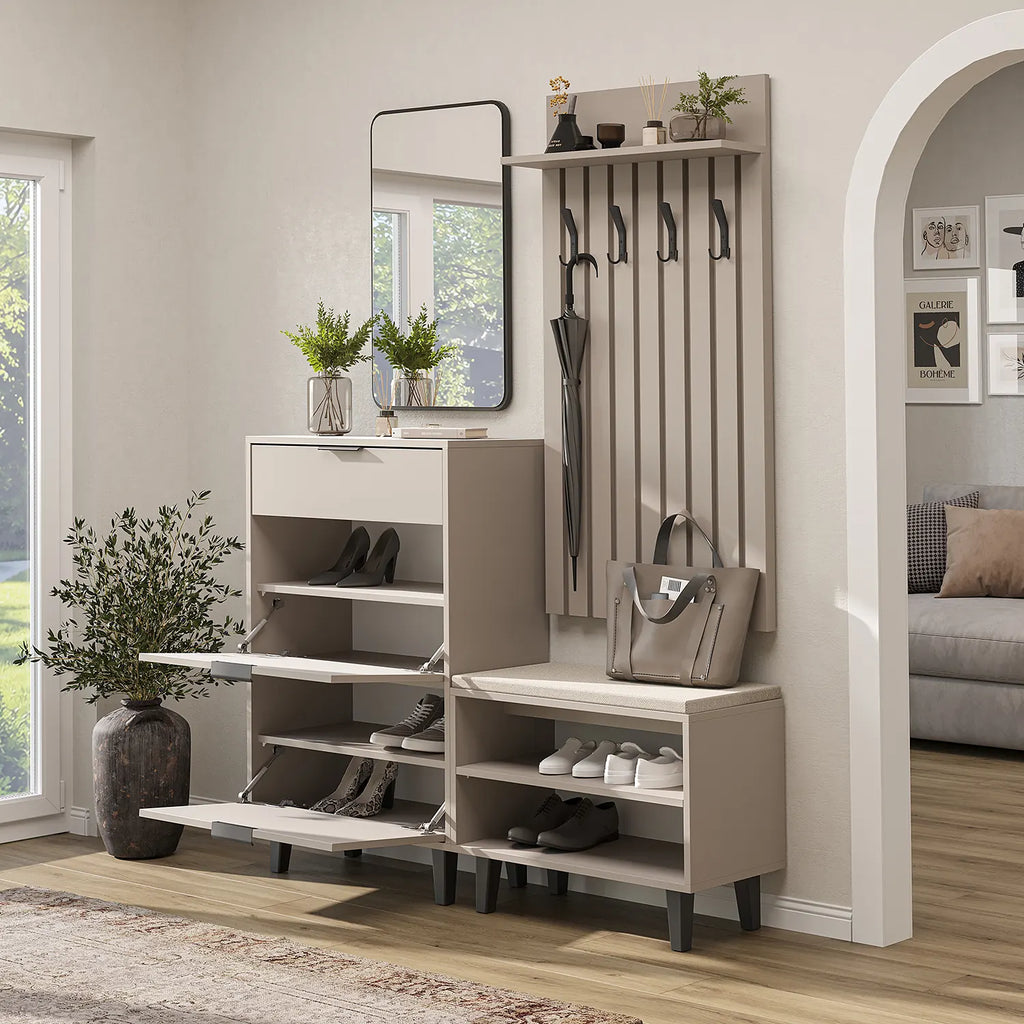 4-tlg. Garderobenset NORD mit Paneel & Schuhschrank