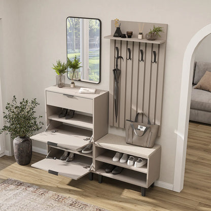 Roomart 4-teiliges Garderobenset NORD, mit Schuhschrank, Sitzbank, Garderobenpaneel 130 cm und Spiegel, in 2 Farben