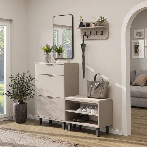 Roomart 4-teiliges Garderobenset NORD, mit Schuhschrank, Sitzbank, Wandgarderobe und Spiegel, in 2 Farben