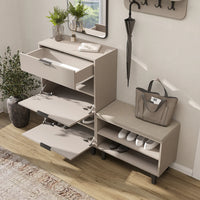 Roomart 4-teiliges Garderobenset NORD, mit Schuhschrank, Sitzbank, Wandgarderobe und Spiegel, in 2 Farben