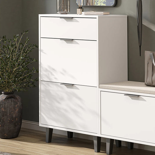 Roomart Schuhschrank NORD in Weiß  mit 2 Schuhklappen und Schublade im Flur