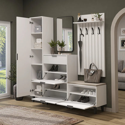 Garderobenset NORD in Beige, Flurgarderobe mit Sitzbank und Spiegel