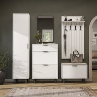 Roomart 5-teiliges Garderobenset NORD, mit Hochschrank, Schuhschrank, Sitzbank, Garderobenpaneel und Spiegel, in 2 Farben