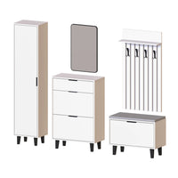 Roomart 5-teiliges Garderobenset NORD, mit Hochschrank, Schuhschrank, Sitzbank, Garderobenpaneel und Spiegel, in 2 Farben