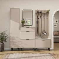 Garderobenset NORD in Beige, Flurgarderobe mit Sitzbank und Spiegel