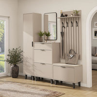 Roomart 5-teiliges Garderobenset NORD, mit Hochschrank, Schuhschrank, Sitzbank, Garderobenpaneel und Spiegel, in 2 Farben