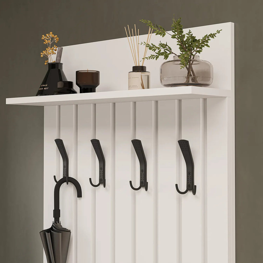 Roomart 4-teiliges Garderobenset NORD, mit 2 Sitzbänken mit Schuhklappe, Garderobenpaneel 130 cm und ovalem Spiegel, in 2 Farben