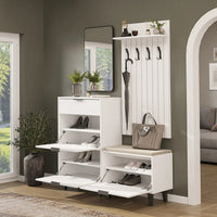 Roomart 4-teiliges Garderobenset NORD, mit Schuhschrank, Sitzbank mit Schuhklappe, Garderobenpaneel 130 cm und Spiegel, in 2 Farben