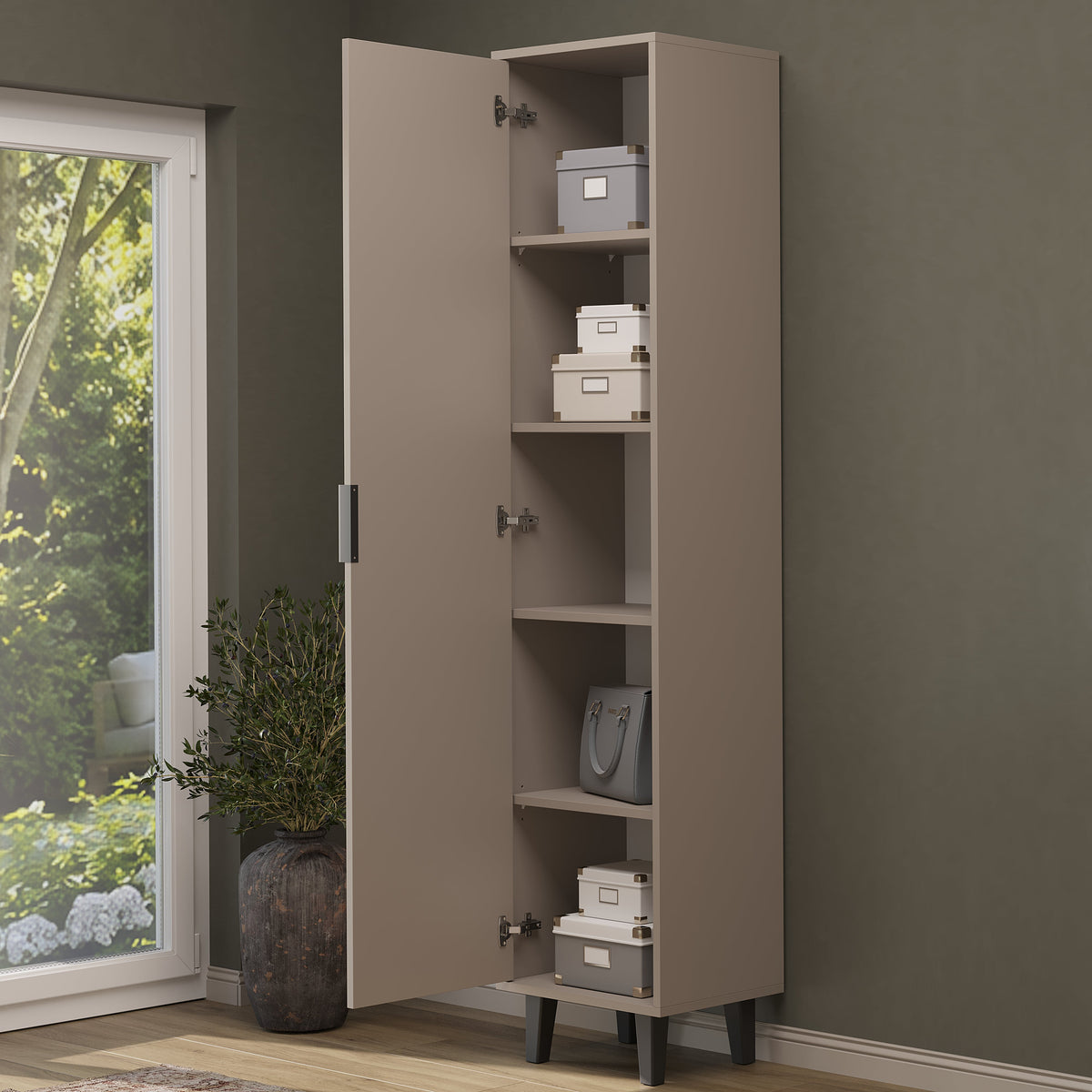 Roomart Hochschrank NORD, 199 cm, mit Tür und 5 Fächern, in 2 Farben