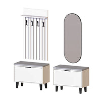 Roomart 4-teiliges Garderobenset NORD, mit 2 Sitzbänken mit Schuhklappe, Garderobenpaneel 130 cm und ovalem Spiegel, in 2 Farben