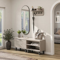 Roomart 4-teiliges Garderobenset NORD, mit 2 Sitzbänken (offen und mit Schuhklappe), Wandgarderobe und ovalem Spiegel, in 2 Farben