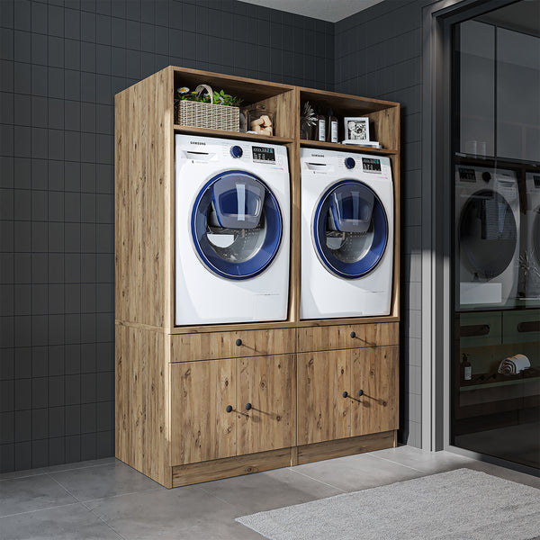 Roomart Doppelschrank mit Ausziehplatte – SERIE 1 -  134 cm breit, Waschmaschinenschrank für Waschküche & Hauswirtschaftsraum, 184 × 134 × 65 cm, in 3 Farben