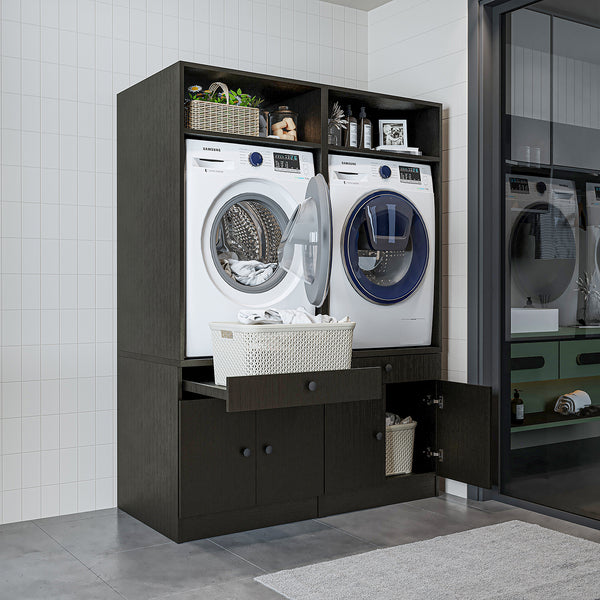 Roomart Waschturm Doppelschrank mit Ausziehplatte – SERIE 1 -  134 cm breit, Waschmaschinenschrank für Waschküche & Hauswirtschaftsraum, 184 × 134 × 65 cm, in 3 Farben