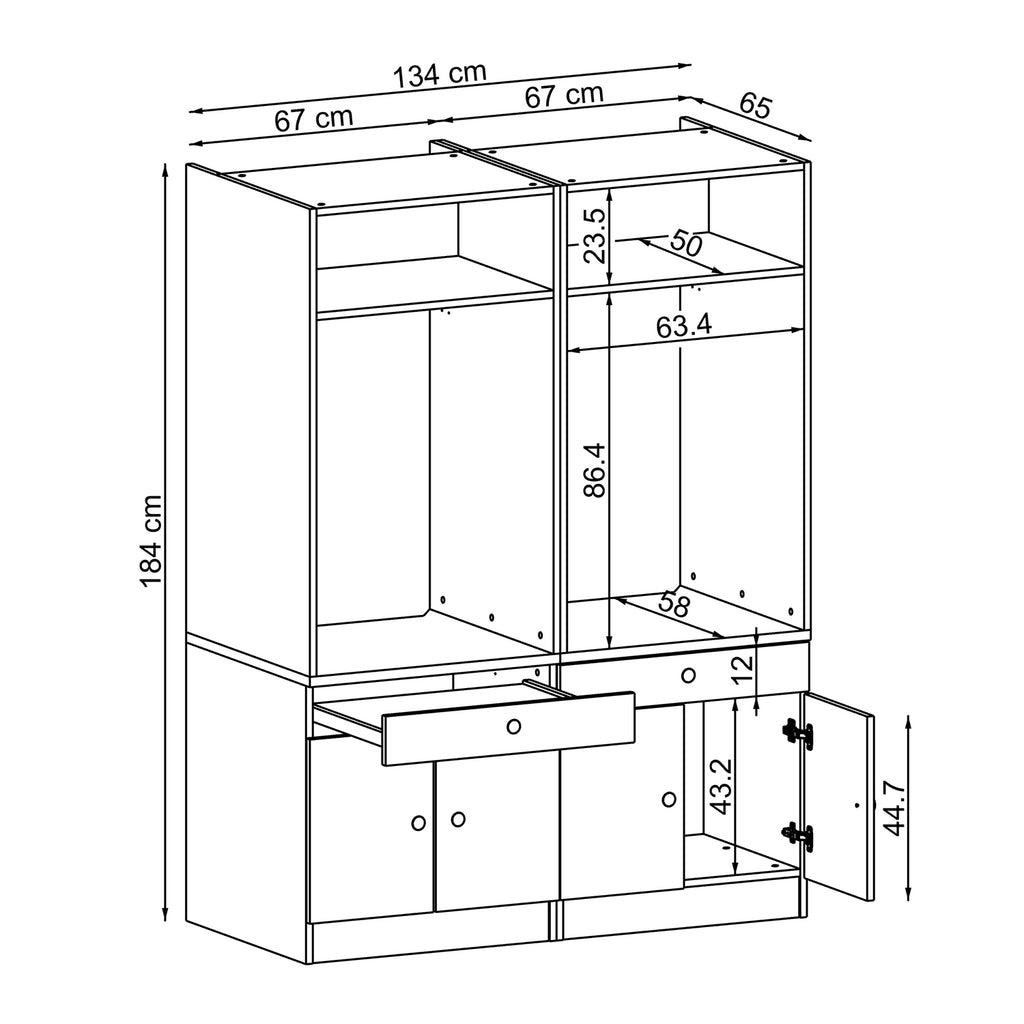 Roomart • Doppelschrank mit Ausziehplatte • Waschturm in 3 Farben • HBT: 184 x 134 x 65 cm - waschmaschinenschrank, waschmaschinenregal, waschturm, schrank, weiß, waschmaschinen, unterschrank, waschmaschine, trockner, haushaltsschrank, schränke, badschran