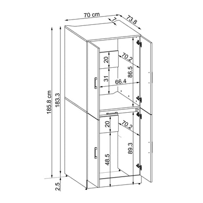 Roomart Waschmaschinenschrank SERIE DORA-I-  Waschmaschinen- & Trocknerschrank mit Türen & Ausziehbrett – Waschküchenschrank für Waschmaschine & Trockner – in 5 Farben • Weiß • Weiß-Eiche • Anthrazit-Eiche • Eiche • Schwarz-Eiche