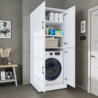 Roomart Waschmaschinenschrank „DORA“ für Waschmaschine & Trockner mit Regalböden, in 5 Farben • Weiß • Weiß Eiche • Anthrazit Eiche • Eiche • Schwarz-Eiche