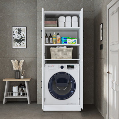 Roomart Waschmaschinenschrank „DORA“ für Waschmaschine & Trockner mit Regalböden, in 4 Farben • Weiß • Weiß Eiche • Anthrazit Eiche • Eiche