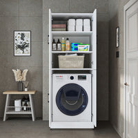 Roomart Waschmaschinenschrank „DORA“ für Waschmaschine & Trockner mit Regalböden, in 5 Farben • Weiß • Weiß Eiche • Anthrazit Eiche • Eiche • Schwarz-Eiche