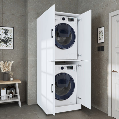 Roomart Waschmaschinenschrank - SERIE DORA-II-  Überbauschrank für Waschmaschine & Trockner mit Regalböden – Waschturm für Waschküche & Hauswirtschaftsraum – in 5 Farben (Weiß, Weiß-Eiche, Anthrazit-Eiche, Eiche, Schwarz-Eiche)