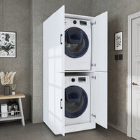 Roomart Waschmaschinenschrank - SERIE DORA-II-  Überbauschrank für Waschmaschine & Trockner mit Regalböden – Waschturm für Waschküche & Hauswirtschaftsraum – in 5 Farben (Weiß, Weiß-Eiche, Anthrazit-Eiche, Eiche, Schwarz-Eiche)