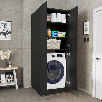 Roomart Waschmaschinenschrank „DORA“ für Waschmaschine & Trockner mit Regalböden, in 5 Farben • Weiß • Weiß Eiche • Anthrazit Eiche • Eiche • Schwarz-Eiche