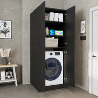 Roomart Waschmaschinenschrank „DORA“ für Waschmaschine & Trockner mit Regalböden, in 5 Farben • Weiß • Weiß Eiche • Anthrazit Eiche • Eiche • Schwarz-Eiche