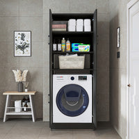 Roomart Waschmaschinenschrank „DORA“ für Waschmaschine & Trockner mit Regalböden, in 5 Farben • Weiß • Weiß Eiche • Anthrazit Eiche • Eiche • Schwarz-Eiche