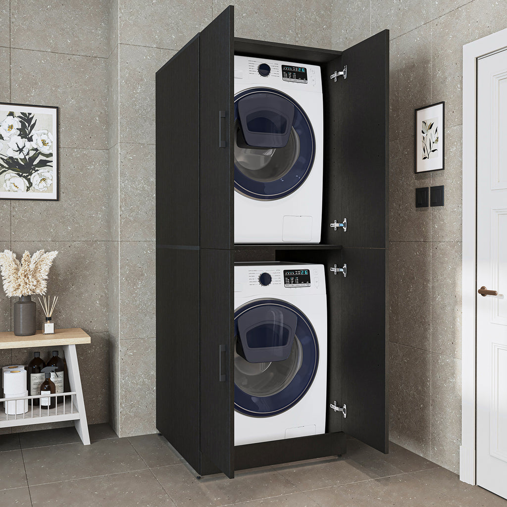 Roomart Waschmaschinenschrank „DORA“ für Waschmaschine & Trockner mit Regalböden, in 5 Farben • Weiß • Weiß Eiche • Anthrazit Eiche • Eiche • Schwarz-Eiche