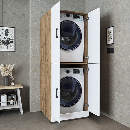 Roomart Waschmaschinenschrank „DORA“ für Waschmaschine & Trockner mit Regalböden, in 4 Farben • Weiß • Weiß Eiche • Anthrazit Eiche • Eiche