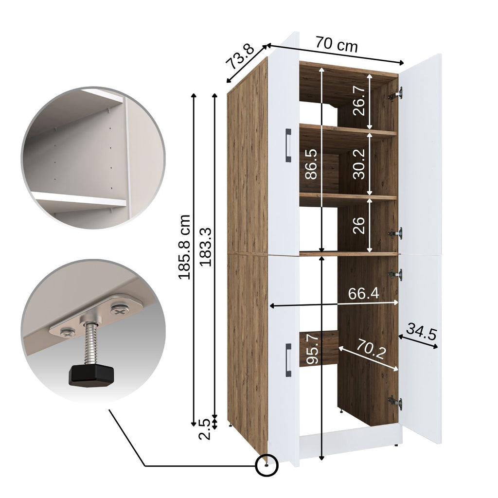 Roomart Waschmaschinenschrank „DORA“ für Waschmaschine & Trockner mit Regalböden, in 5 Farben • Weiß • Weiß Eiche • Anthrazit Eiche • Eiche • Schwarz-Eiche