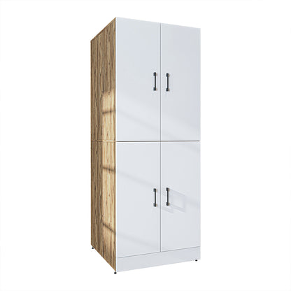 Roomart Waschmaschinenschrank „DORA“ für Waschmaschine & Trockner mit Regalböden, in 4 Farben • Weiß • Weiß Eiche • Anthrazit Eiche • Eiche