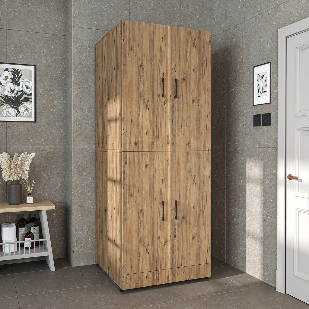 Roomart Waschmaschinenschrank „DORA“ für Waschmaschine & Trockner mit Regalböden, in 5 Farben • Weiß • Weiß Eiche • Anthrazit Eiche • Eiche • Schwarz-Eiche