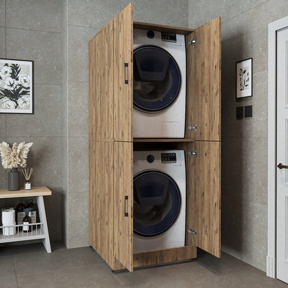 Roomart Waschmaschinenschrank „DORA“ für Waschmaschine & Trockner mit Regalböden, in 4 Farben • Weiß • Weiß Eiche • Anthrazit Eiche • Eiche