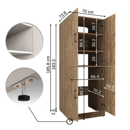 Roomart Waschmaschinenschrank „DORA“ für Waschmaschine & Trockner mit Regalböden, in 4 Farben • Weiß • Weiß Eiche • Anthrazit Eiche • Eiche