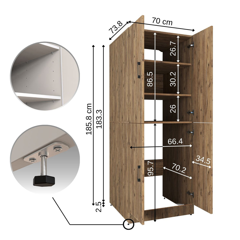 Roomart Waschmaschinenschrank „DORA“ für Waschmaschine & Trockner mit Regalböden, in 5 Farben • Weiß • Weiß Eiche • Anthrazit Eiche • Eiche • Schwarz-Eiche