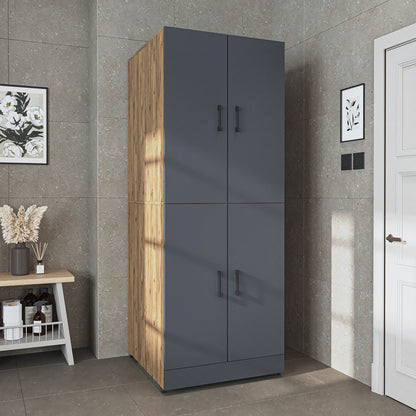 Roomart Waschmaschinenschrank „DORA“ für Waschmaschine & Trockner mit Regalböden, in 4 Farben • Weiß • Weiß Eiche • Anthrazit Eiche • Eiche